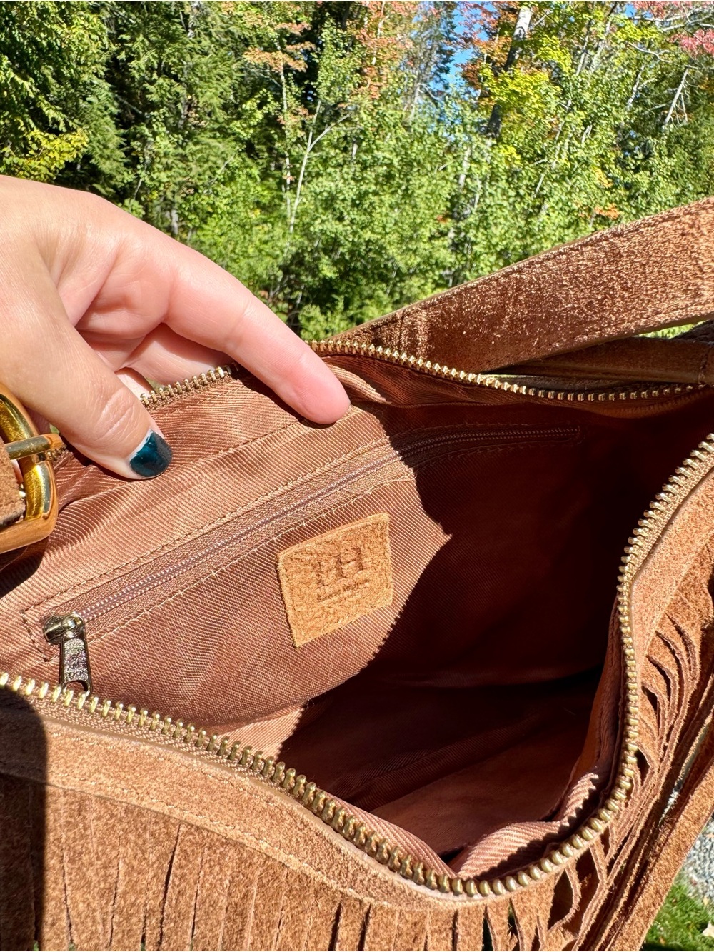 Haute Hippie Fringed Suede Hobo Shoulder Bag in Cognac - Picture 8 of 9